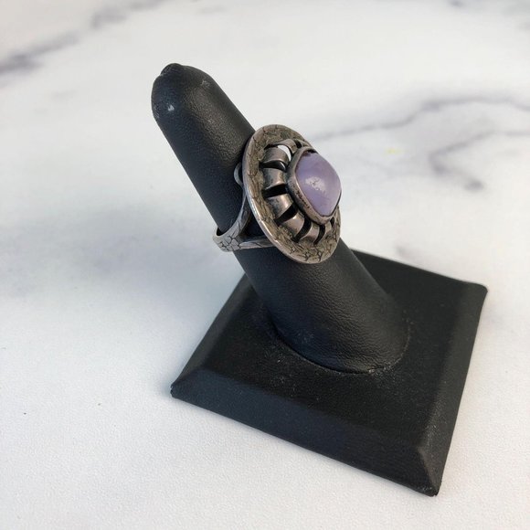 Mexican Sterling Silver Purple Art Glass Ring - Picture 15 of 16